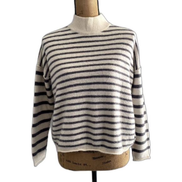 Madewell Stripe-Play Mockneck Pullover Sweater White Gray Striped Size Small - Picture 2 of 6